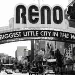 Massage therapy in Reno NV with a view of the historic downtown Reno arch and classic city skyline
