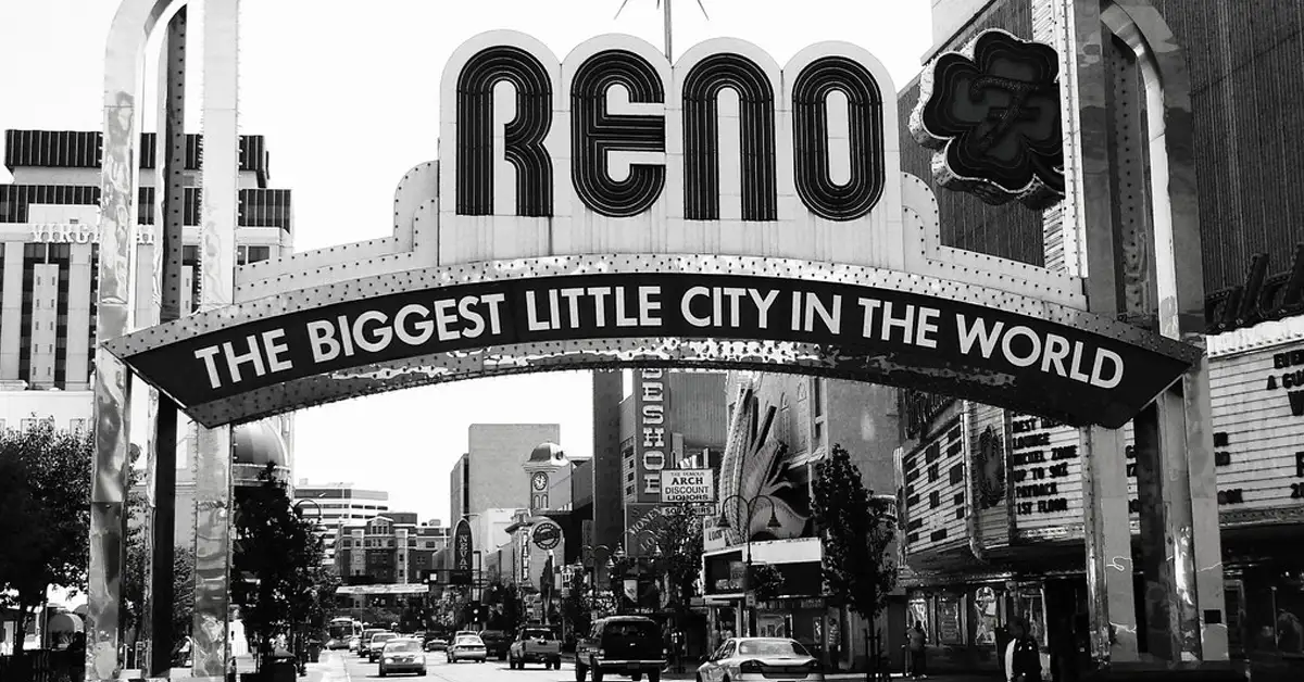 Massage therapy in Reno NV with a view of the historic downtown Reno arch and classic city skyline