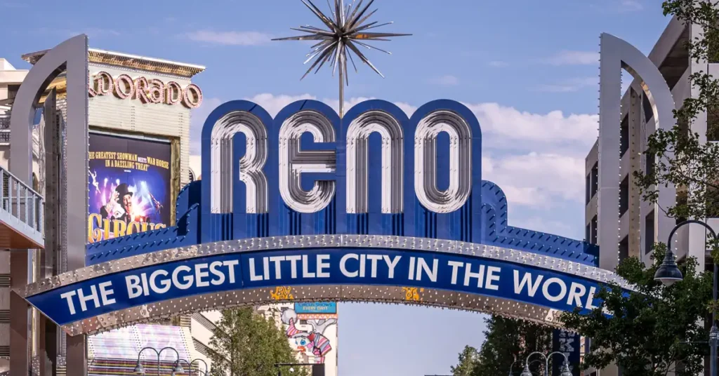 Massage and stress relief in Reno NV with the downtown arch sign