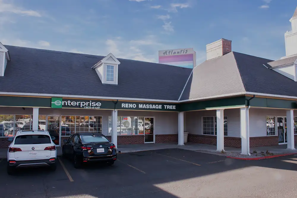 Reno Massage Tree exterior in Independence Square near Atlantis Casino offering professional massage therapy in Reno NV